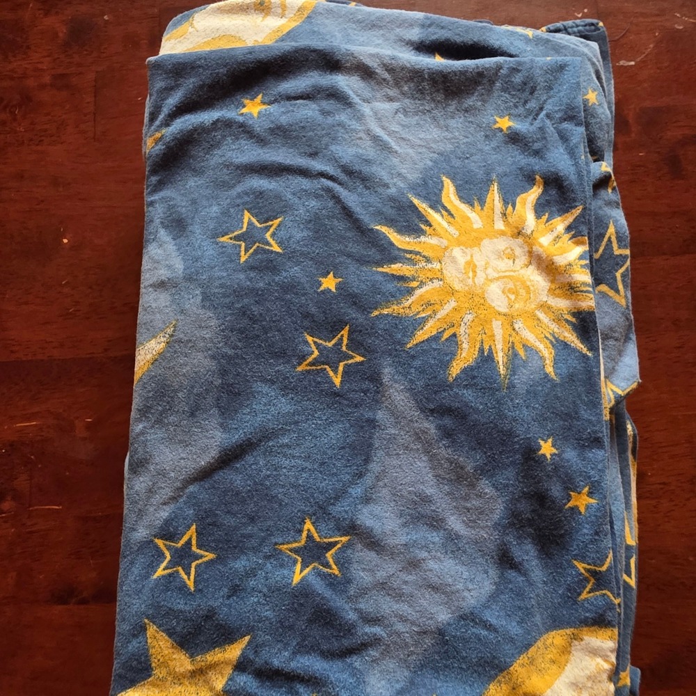 Vintage Hanes Celestial Sun Moon Stars Full Sheet Set Blue Yellow 100% Cotton